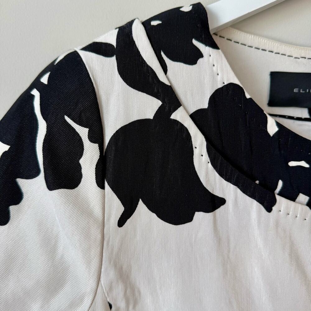 Elie Tahari | Black and White Floral Long Jacket - Picture 3 of 7